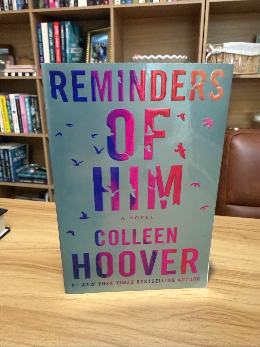 Reminders of Him by Colleen Hoover - Teal Cover with Pink/Purple Foil